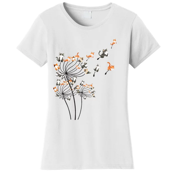 Cat For Women Girl Cute Dandelion Flower Women's T-Shirt