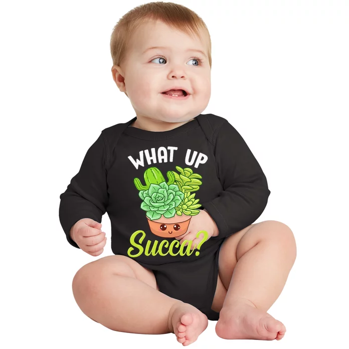 Cute & Funny What Up Succa Punny Succulent Cactus Pun Baby Long Sleeve Bodysuit