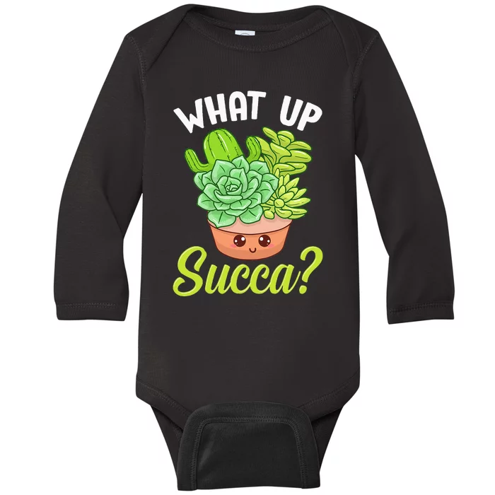 Cute & Funny What Up Succa Punny Succulent Cactus Pun Baby Long Sleeve Bodysuit