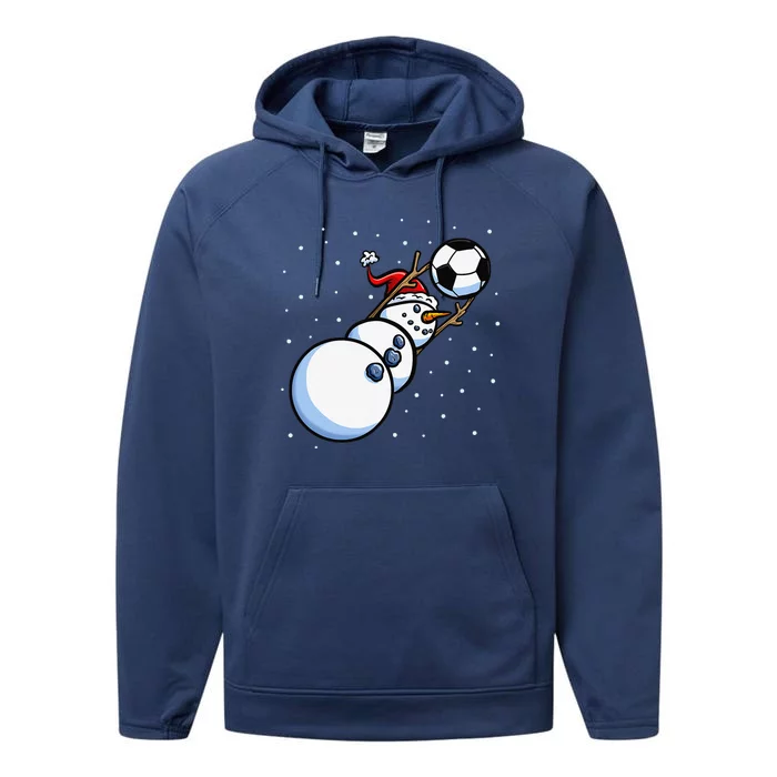 Christmas Funny Xmas Goalkeeper Soccer Snowman Performance Fleece Hoodie