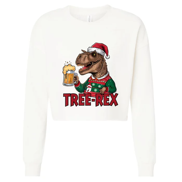 Christmas Family Xmas Ugly Outfit Merry Beer Dinosaur Trex Tank Top Cropped Pullover Crew