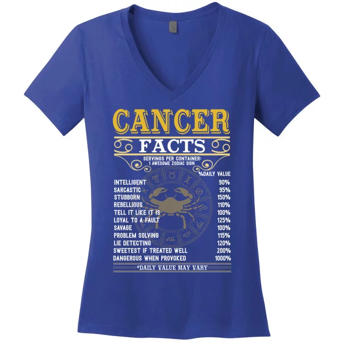 Cancer Facts Zodiac Signs Funny Birthday Funny Gift Cute Gift Women's V-Neck T-Shirt