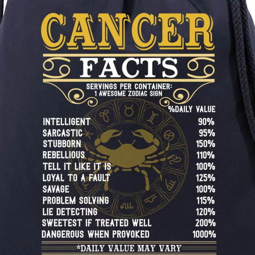 Cancer Facts Zodiac Signs Funny Birthday Funny Gift Cute Gift Drawstring Bag