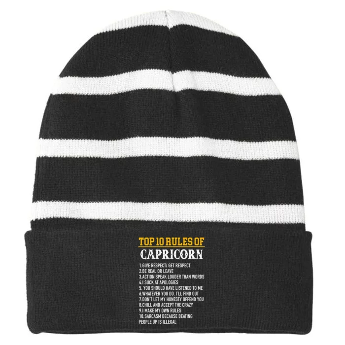 Capricorn Facts Zodiac Funny Capricorn Birthday Gift Striped Beanie with Solid Band