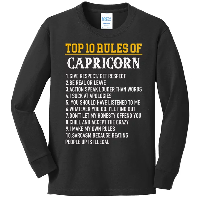 Capricorn Facts Zodiac Funny Capricorn Birthday Gift Kids Long Sleeve Shirt