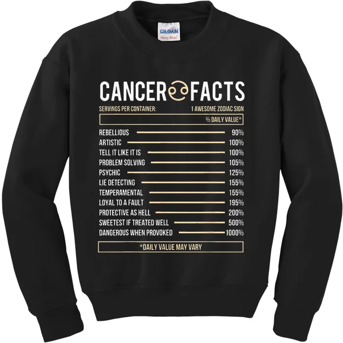 Cancer Facts Zodiac Sign Birthday Horoscope Astrology Kids Sweatshirt