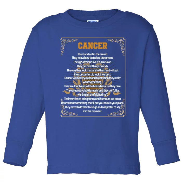 Cancer Facts Zodiac Sign Awesome Horoscope Birthday Gift Toddler Long Sleeve Shirt