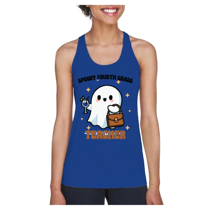 Cute Ghost 4th Grade Teacher Spooky Fourth Grade Teacher Gift Women's Racerback Tank