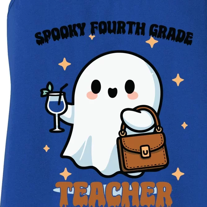 Cute Ghost 4th Grade Teacher Spooky Fourth Grade Teacher Gift Women's Racerback Tank