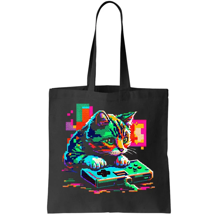 Cat Gaming 8bit Gaming Tote Bag