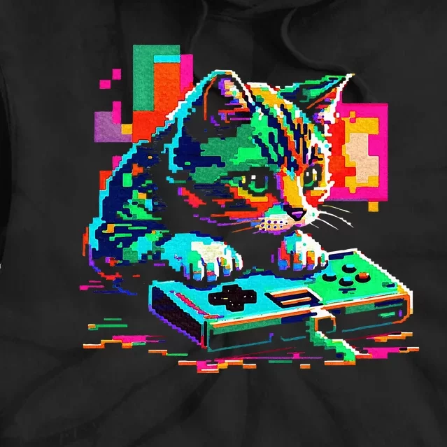 Cat Gaming 8bit Gaming Tie Dye Hoodie