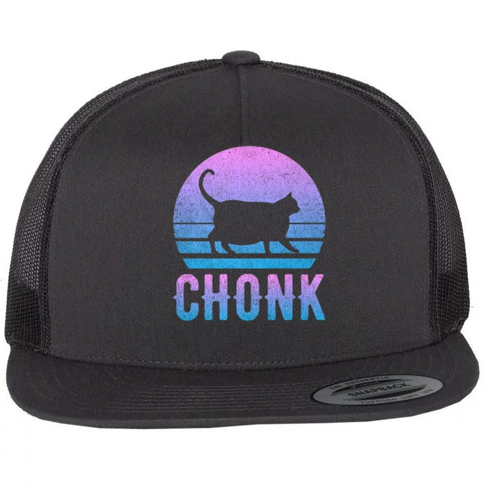 Chonk Gradient 90´S Funny Retro Fat Cat Meme Flat Bill Trucker Hat