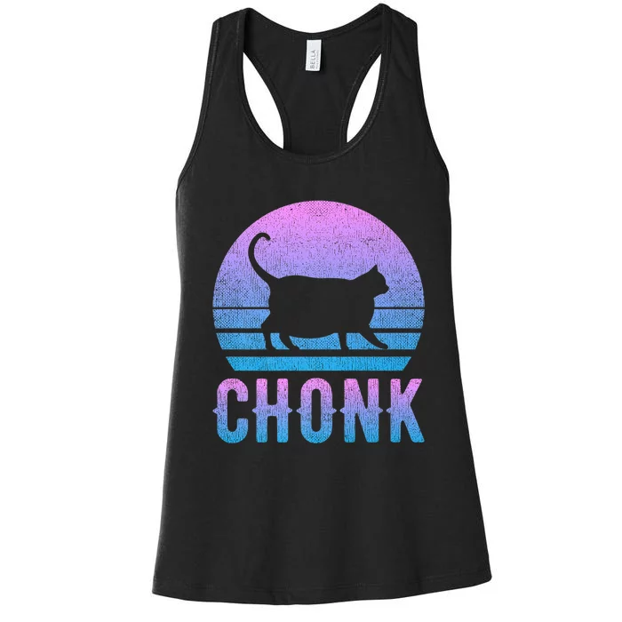 Chonk Gradient 90´S Funny Retro Fat Cat Meme Women's Racerback Tank