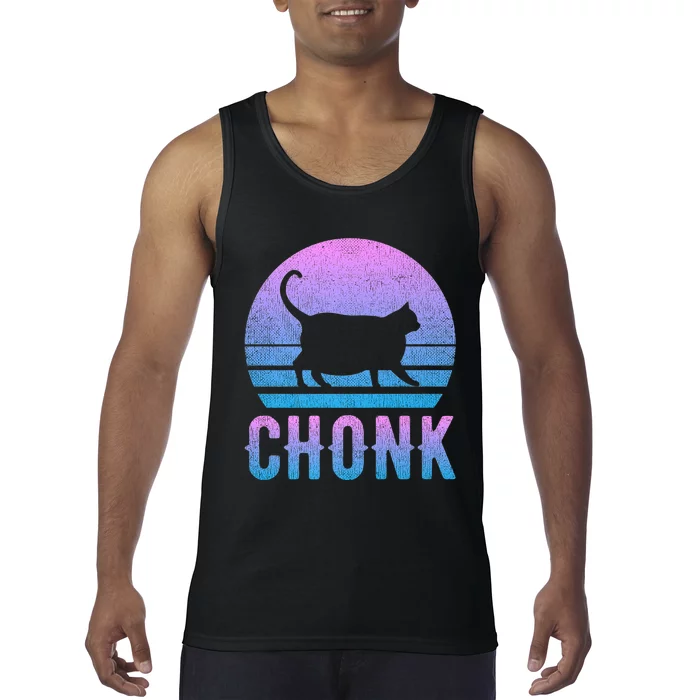 Chonk Gradient 90´S Funny Retro Fat Cat Meme Tank Top