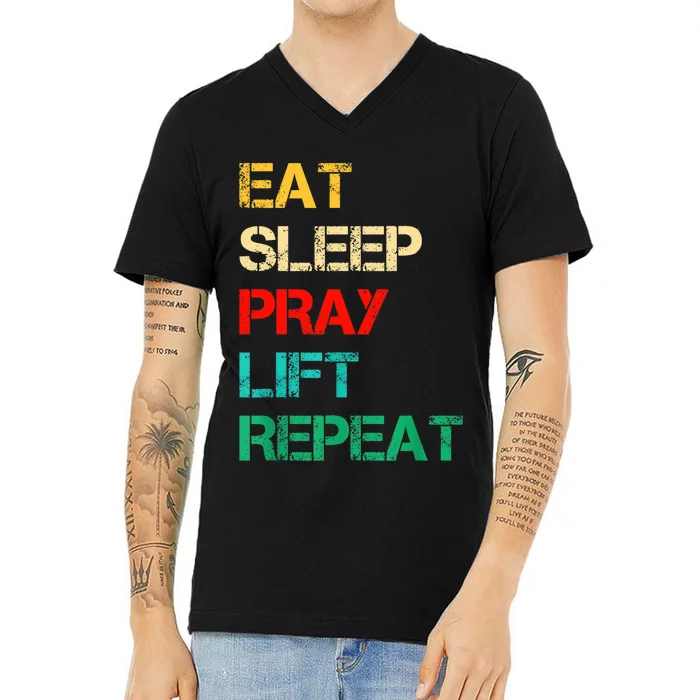 Christian Gym And Jesus Gym For Eat Sleep Pray Repeat V-Neck T-Shirt