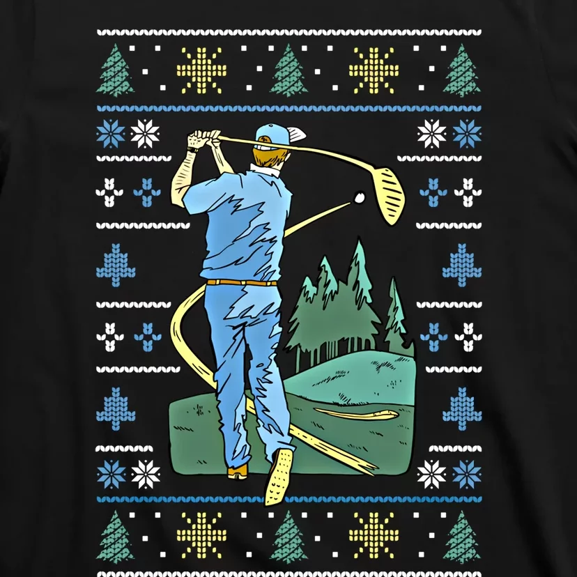 Cringey Golf Art Funny Ugly Christmas Sweater Style Golfing Gift T-Shirt