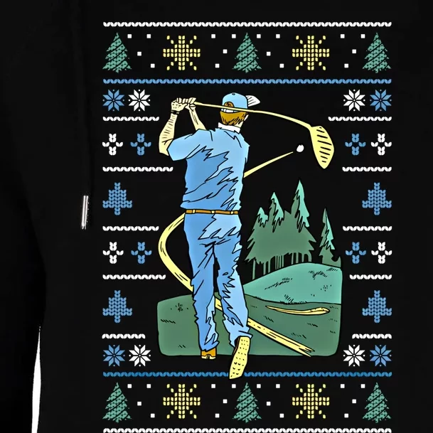 Cringey Golf Art Funny Ugly Christmas Sweater Style Golfing Gift Womens Funnel Neck Pullover Hood