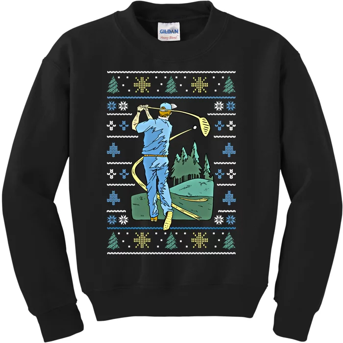 Cringey Golf Art Funny Ugly Christmas Sweater Style Golfing Gift Kids Sweatshirt