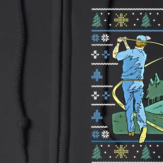 Cringey Golf Art Funny Ugly Christmas Sweater Style Golfing Gift Full Zip Hoodie