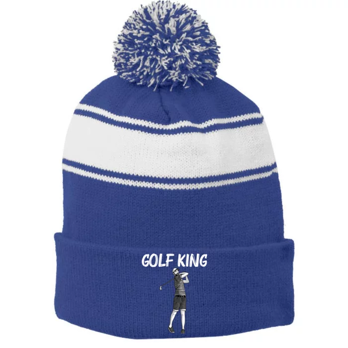 Cool Golf Art Father Golfer Golfing Club Ball Game Great Gift Stripe Pom Pom Beanie