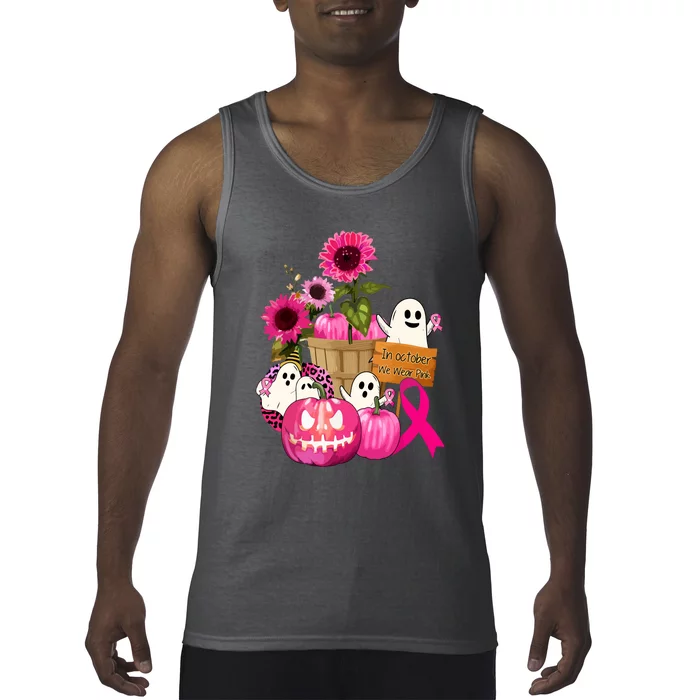 Cute Ghosts And Funny Pumpkins Breast Cancer Awareness Pink Ribbon Gift Tank Top