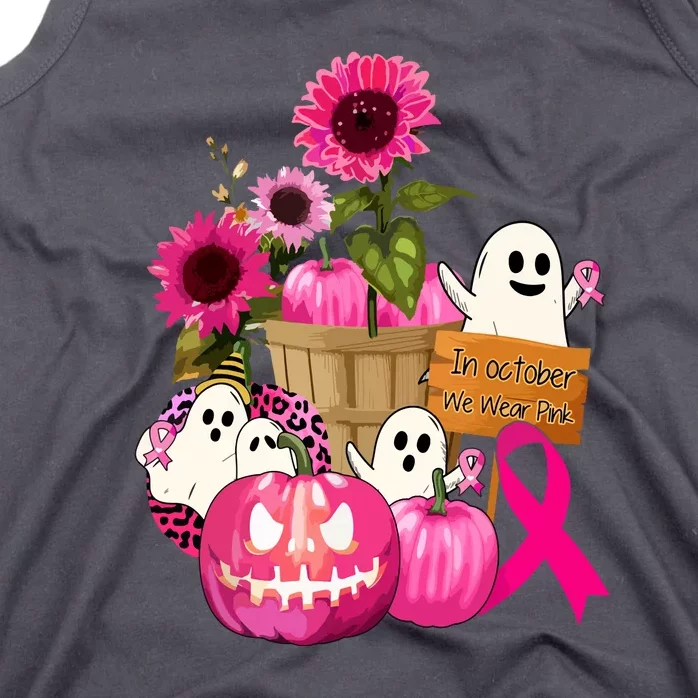 Cute Ghosts And Funny Pumpkins Breast Cancer Awareness Pink Ribbon Gift Tank Top