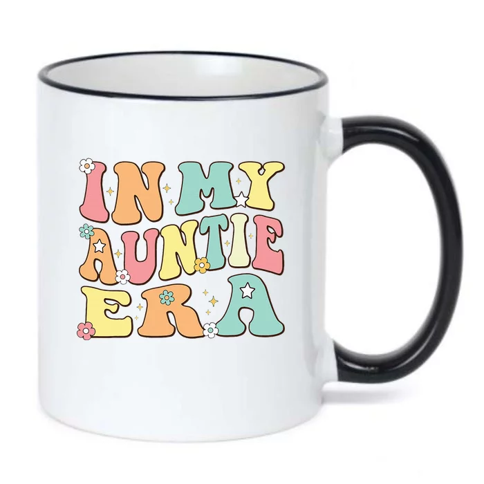 Christmas Groovy Auntie Era Baby Announcement Black Color Changing Mug