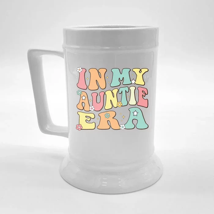 Christmas Groovy Auntie Era Baby Announcement Front & Back Beer Stein