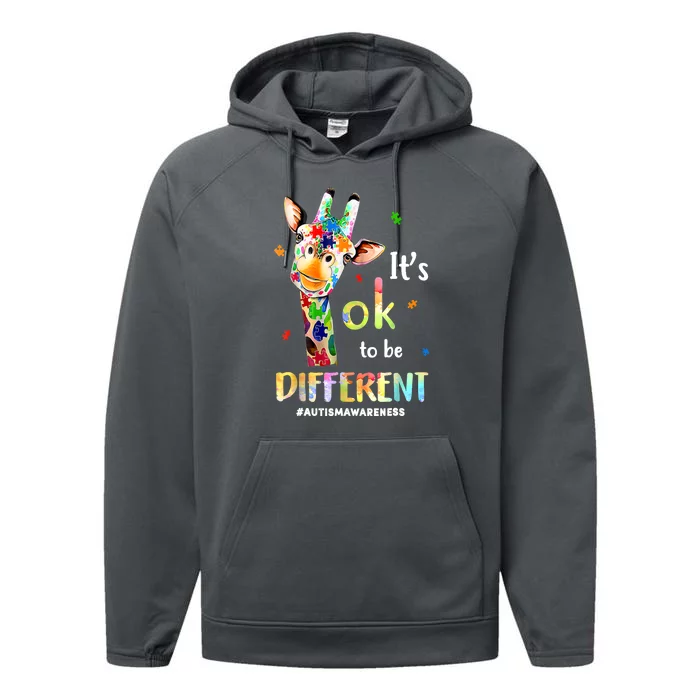 Cute Giraffe Animal Its Ok To Be Different Gift Autism Awareness Performance Fleece Hoodie