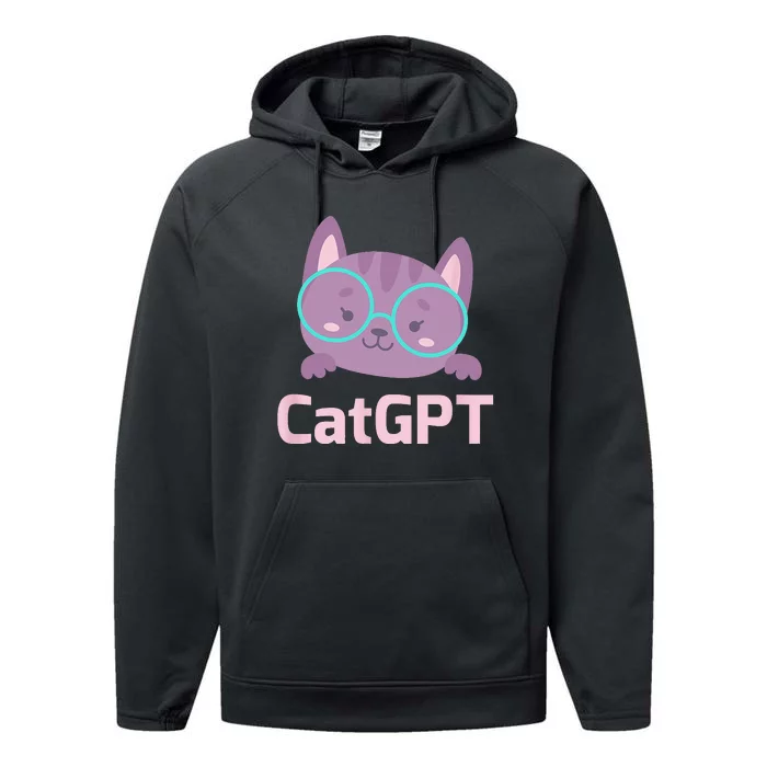 Cat GPT Ai Cat Geek Cat Lovers & Chat GPT Back To School Performance Fleece Hoodie