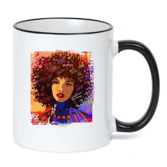 Coloful Graffiti Afro Woman Black Color Changing Mug