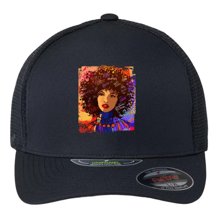 Coloful Graffiti Afro Woman Flexfit Unipanel Trucker Cap