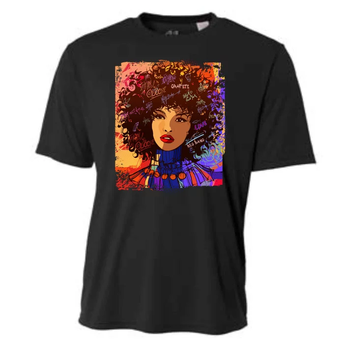 Coloful Graffiti Afro Woman Cooling Performance Crew T-Shirt