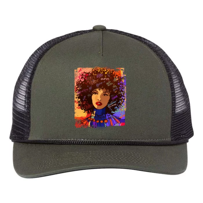 Coloful Graffiti Afro Woman Retro Rope Trucker Hat Cap