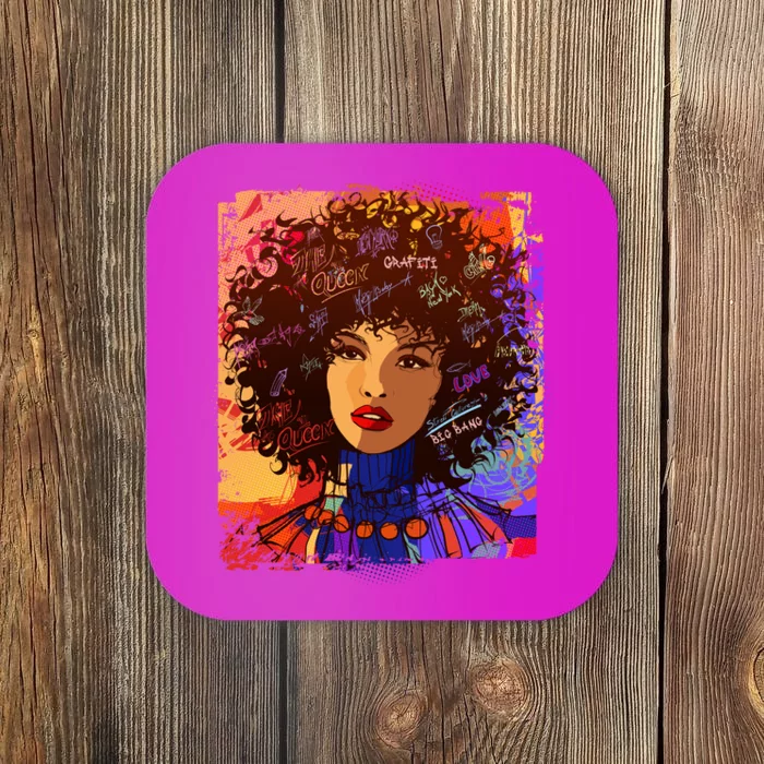 Coloful Graffiti Afro Woman Coaster