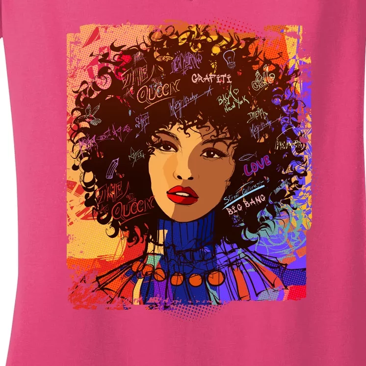 Coloful Graffiti Afro Woman Women's V-Neck T-Shirt