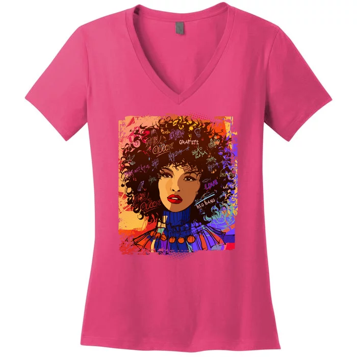 Coloful Graffiti Afro Woman Women's V-Neck T-Shirt