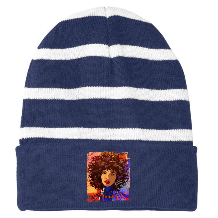 Coloful Graffiti Afro Woman Striped Beanie with Solid Band