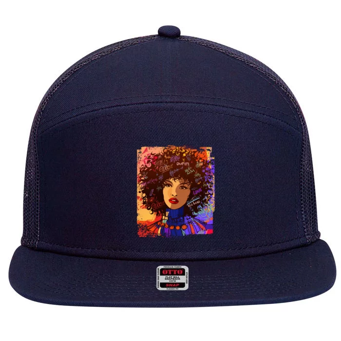 Coloful Graffiti Afro Woman 7 Panel Mesh Trucker Snapback Hat