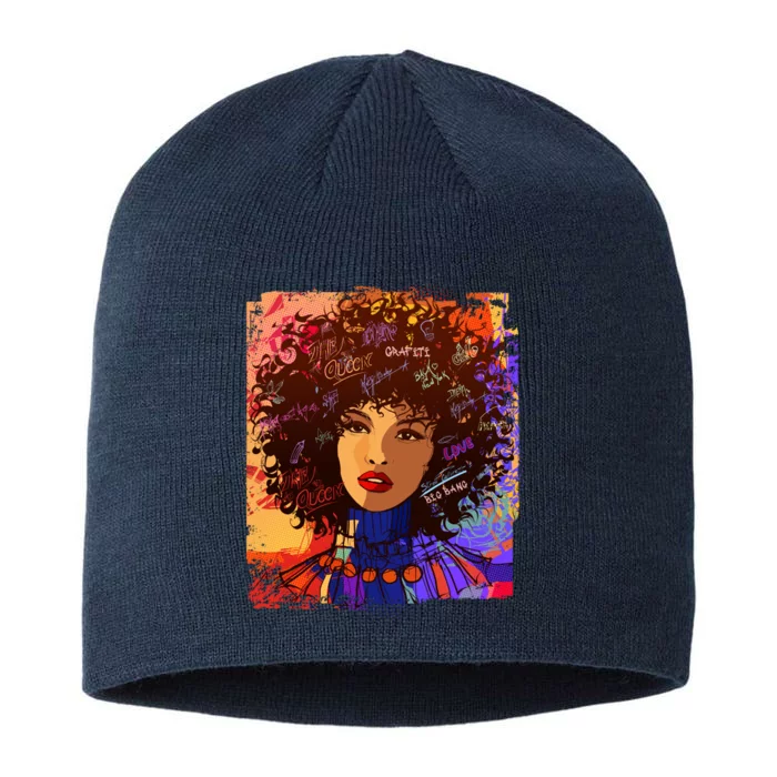 Coloful Graffiti Afro Woman 8 1/2in Sustainable Knit Beanie