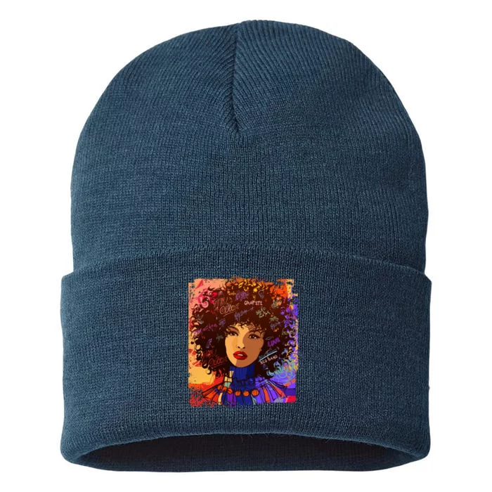 Coloful Graffiti Afro Woman Sustainable Knit Beanie