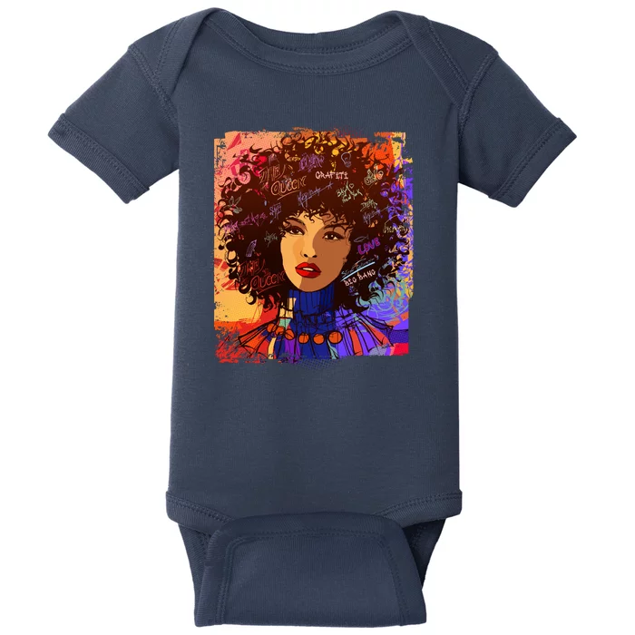 Coloful Graffiti Afro Woman Baby Bodysuit