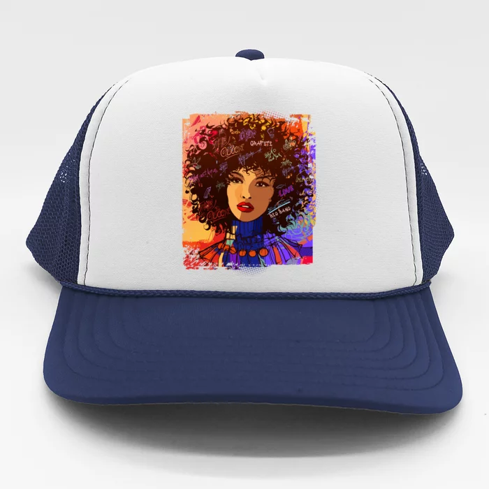 Coloful Graffiti Afro Woman Trucker Hat