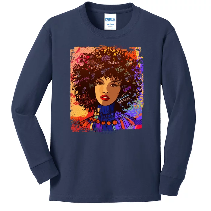 Coloful Graffiti Afro Woman Kids Long Sleeve Shirt