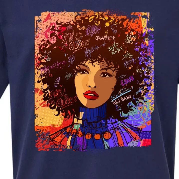 Coloful Graffiti Afro Woman Sueded Cloud Jersey T-Shirt