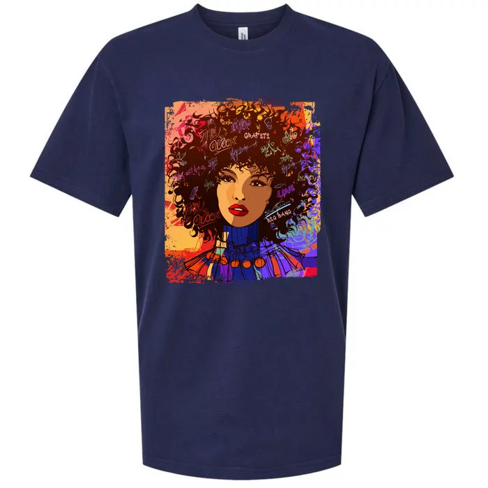 Coloful Graffiti Afro Woman Sueded Cloud Jersey T-Shirt