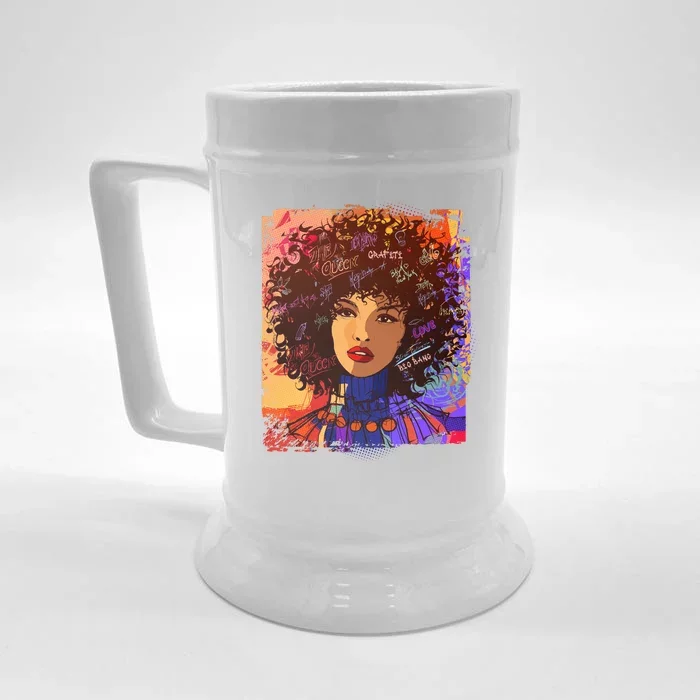 Coloful Graffiti Afro Woman Front & Back Beer Stein