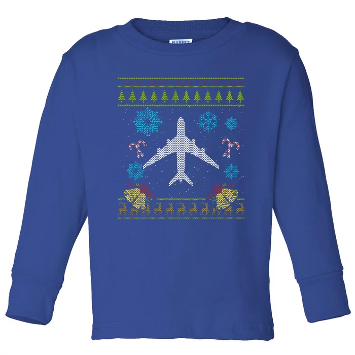 Christmas Gift Airplane Pilot Christmas Ugly Toddler Long Sleeve Shirt