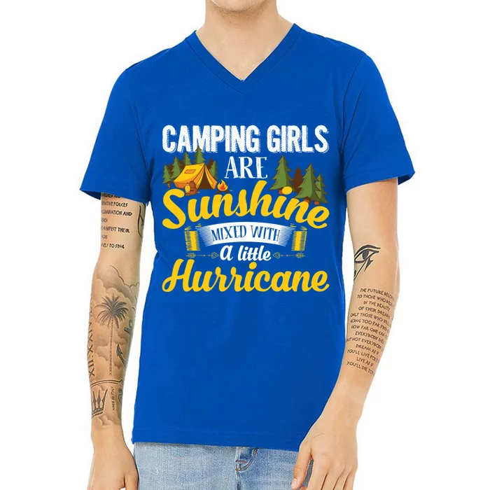 Camping Girls Are Sunshine Mixed With A Little Hurricane Great Gift V-Neck T-Shirt