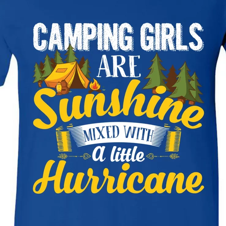 Camping Girls Are Sunshine Mixed With A Little Hurricane Great Gift V-Neck T-Shirt